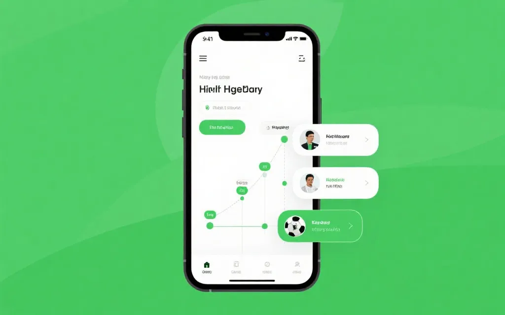 手机上浏览赛后集锦时间轴与关键事件卡片的界面风格插画